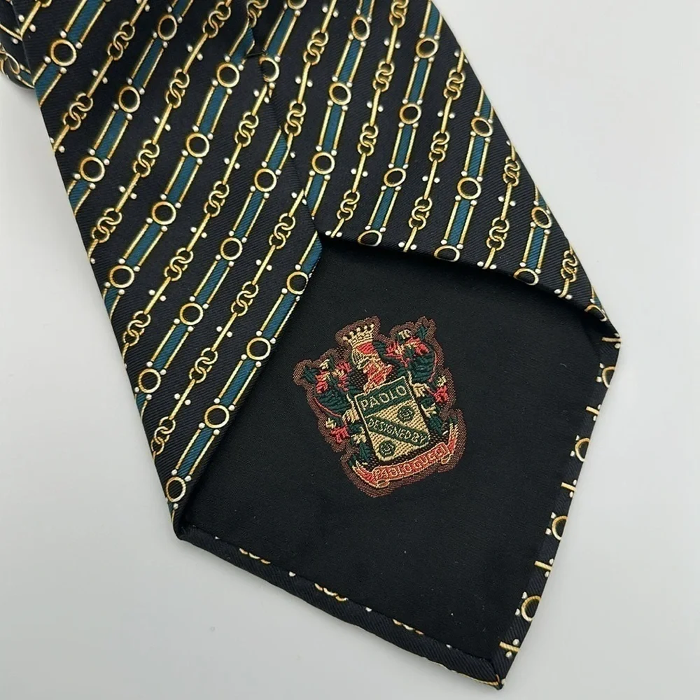 Gucci By Paolo Gucci Vintage SilkTie Black Gold 59” Long